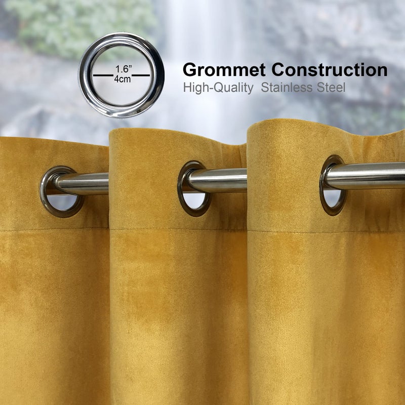 always4u Yellow Soft Velvet Curtains Set of 2 108 Inches Long for Living Room Bedroom Light Filtering Privacy Energy Efficient Velour Drapes Window Treatment - Image 5